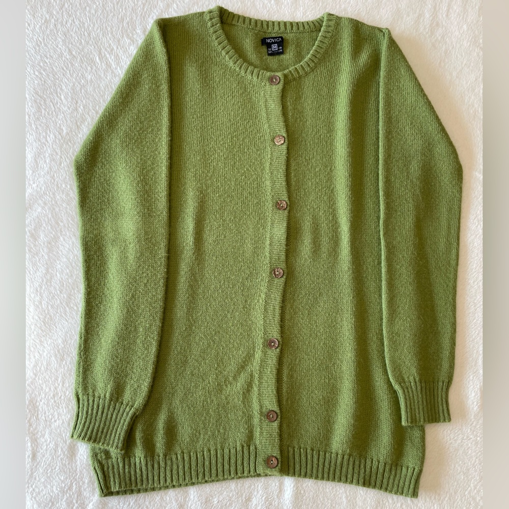 Novica Alpaca ‘Timeless Green’ Cardigan